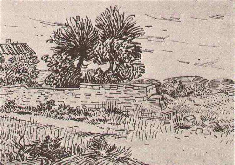 Landscape with the Wall of a Farm, 1888 - Вінсент Ван Гог