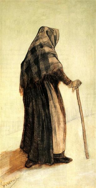 Old Woman with a Shawl and a Walking-Stick, 1882 - 梵谷