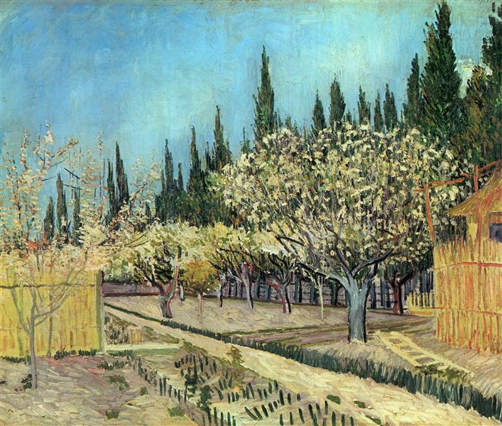 Orchard in Blossom, Bordered by Cypresses, 1888 - 梵谷