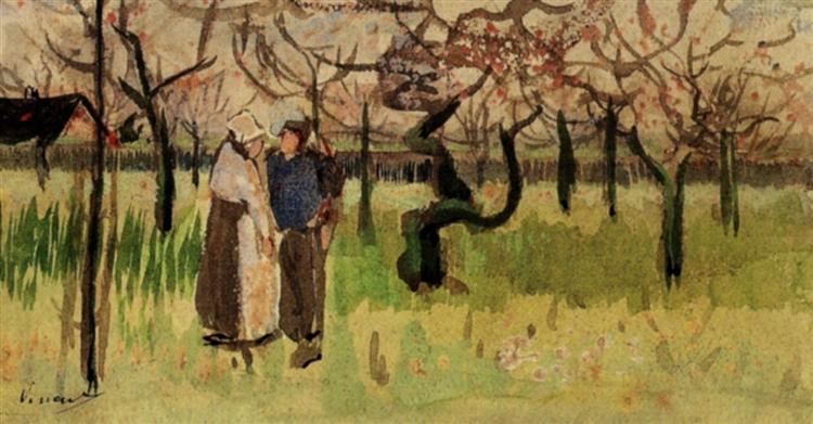 Orchard in Blossom with Two Figures Spring, 1888 - Вінсент Ван Гог