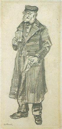 Orphan Man with Long Overcoat, Glass and Handkerchief - Vincent van Gogh