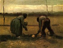 Peasant and Peasant Woman Planting Potatoes - Винсент Ван Гог