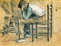 Peasant Sitting by the Fireplace (Worn Out) - Vincent van Gogh