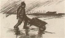 Peasant, Walking with a Wheelbarrow - Винсент Ван Гог