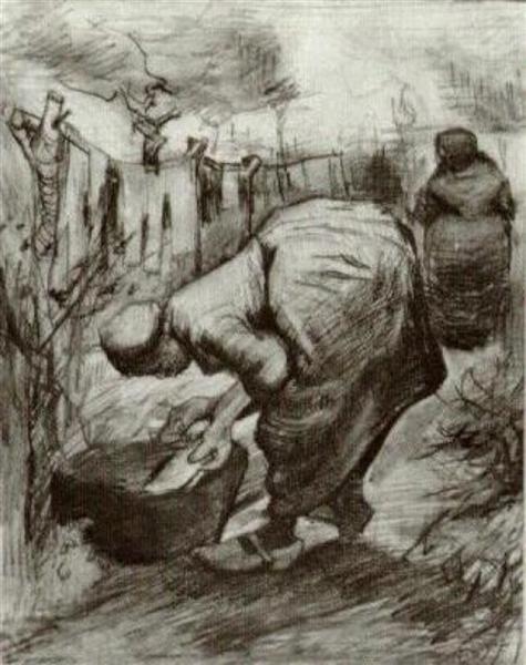 Peasant Woman at the Washtub and Peasant Woman Hanging Up the Laundry, 1885 - Винсент Ван Гог