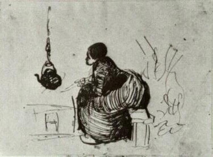 Peasant Woman, Sitting by the Fire, 1885 - 梵谷