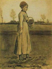 Peasant Woman Sowing with a Basket - Винсент Ван Гог