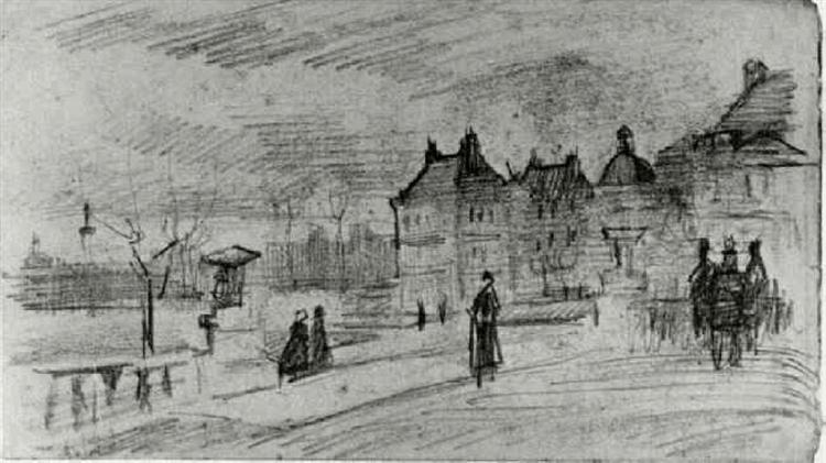 People Walking in Front of the Palais du Luxembourg, 1886 - Vincent van Gogh