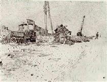 Road with Telegraph Pole and Crane - Vincent van Gogh