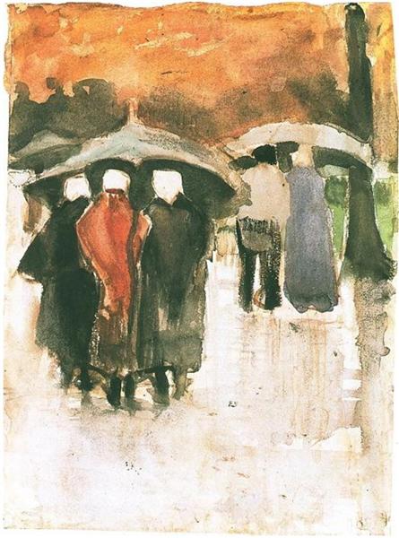 Scheveningen Women and Other People Under Umbrellas, 1882 - 梵谷