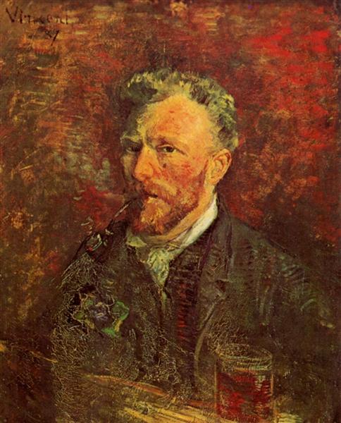 Self-Portrait with Pipe and Glass, 1887 - Винсент Ван Гог