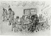 Sheet with Two Groups of Peasants at a Meal - Винсент Ван Гог