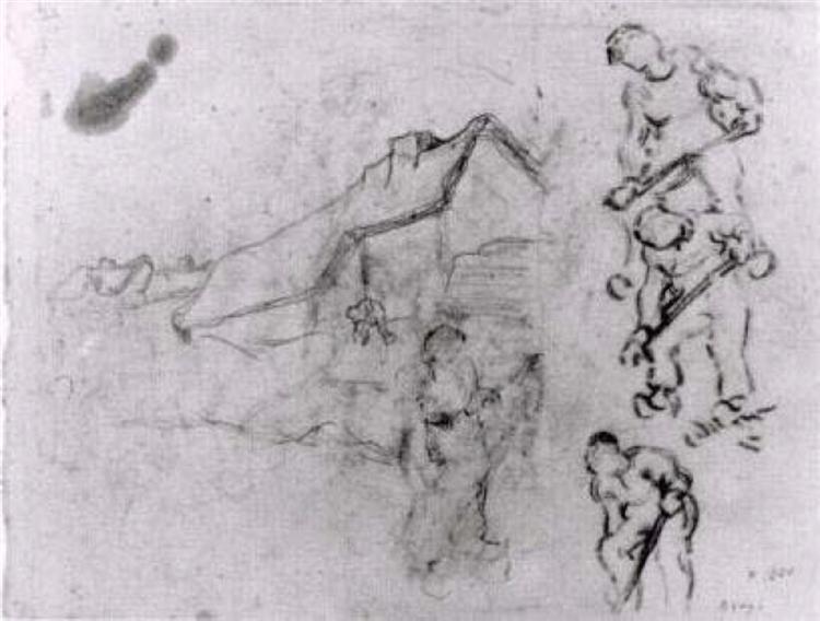 Sketches of a Cottage and Figures, 1890 - Вінсент Ван Гог