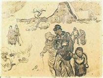 Snow-Covered Cottages, a Couple with a Child, and Other Walkers - Vincent van Gogh