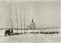 Snowy Landscape with the Old Tower - Винсент Ван Гог