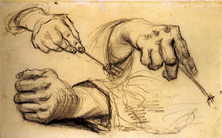 Three Hands, Two Holding Forks, c.1884 - 梵谷