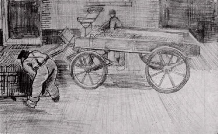 Two Men with a Four-Wheeled Wagon, 1882 - 梵谷