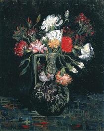 Vase with White and Red Carnations - 梵谷