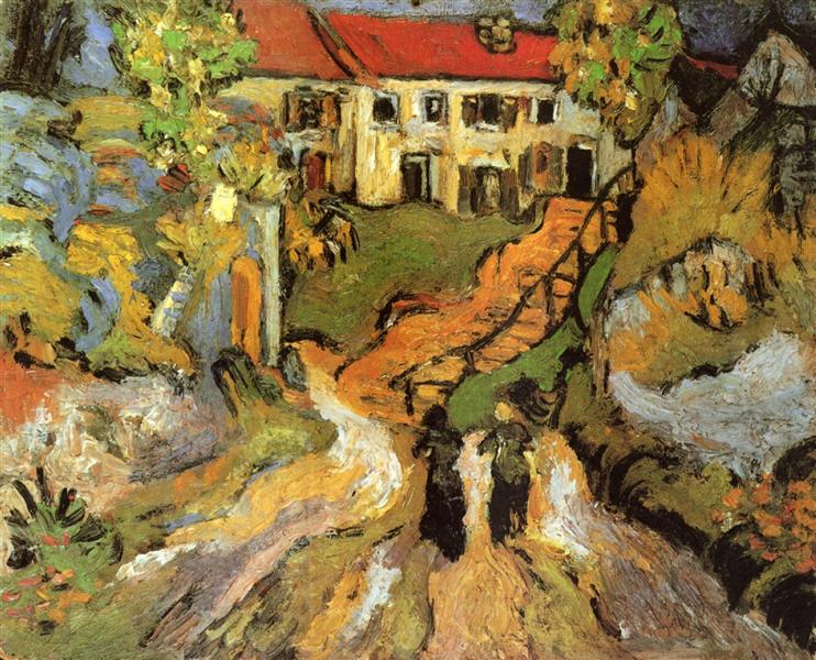 Village Street and Steps in Auvers with Two Figures, 1890 - 梵谷