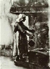 Woman with Kettle by the Fireplace - Vincent van Gogh