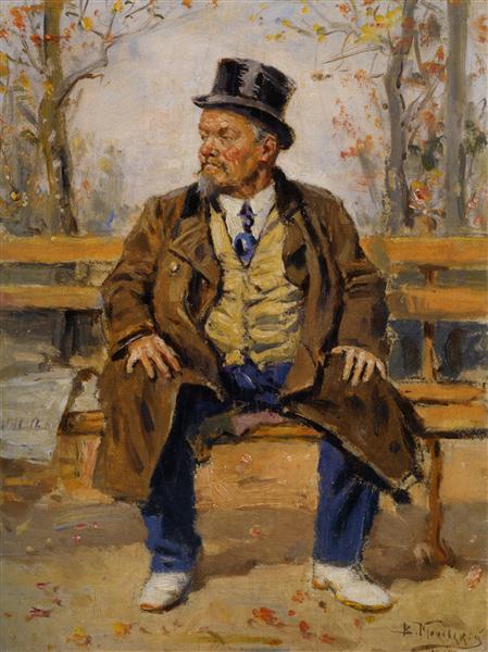 Portrait of a man sitting on a park bench, 1917 - Владимир Маковский
