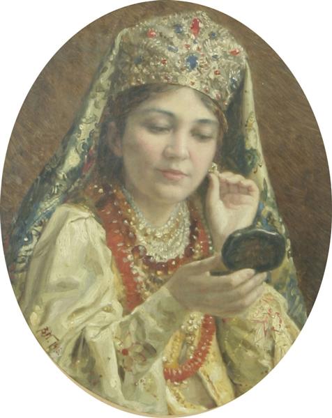 Young Lady Looking into a Mirror, 1916 - Vladímir Makovski