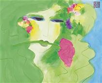 Green Lady with Pink Rose - Walasse Ting