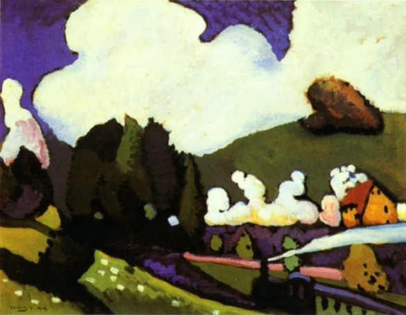 Landscape with a steam locomotive, 1909 - Wassily Kandinsky
