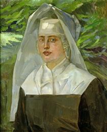 Bildnis einer Ordensschwester in einem sommerlichen Garten - Wilhelm Trubner