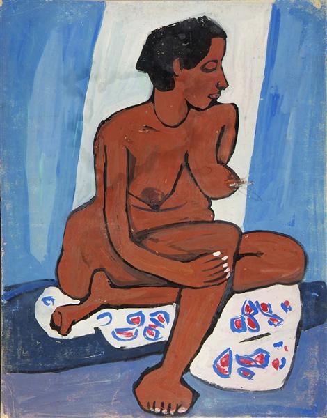 Seated Female Nude with Flowered Drape, 1940 - William H. Johnson