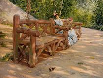 Park Bench (aka An Idle Hour in the Park - Central Park) - William Merritt Chase