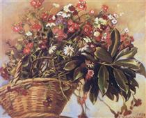 A basket with flowers - Sinaida Jewgenjewna Serebrjakowa