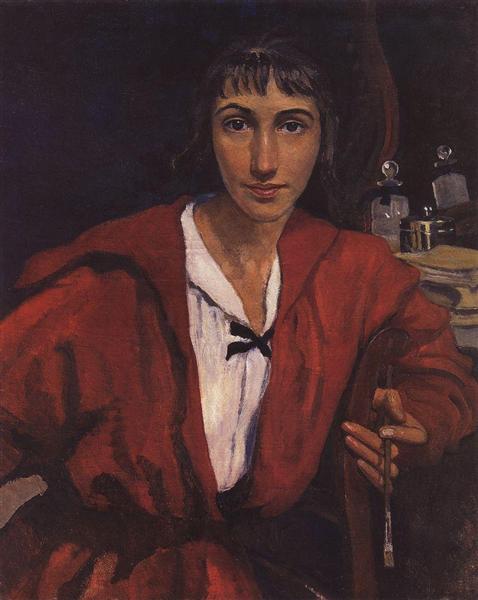 Автопортрет в красном, 1921 - Зинаида Серебрякова